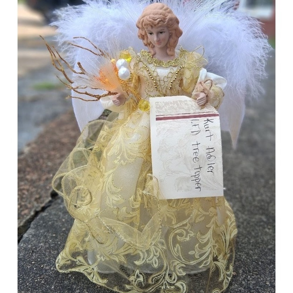 Kurt Adler Gold Vintage LED Fiber Optic Angel Christmas Tree Topper 12"‎